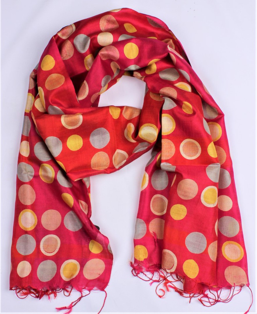 100% silk Indian handmade scarf red/yellow multi circles Style: SC/SUM17/7 image 0